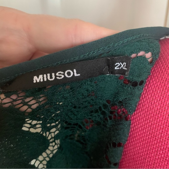 Pine Green Short Sleeved A-Line Dress with Lace Detail size 2X with Stretch - Picture 8 of 10